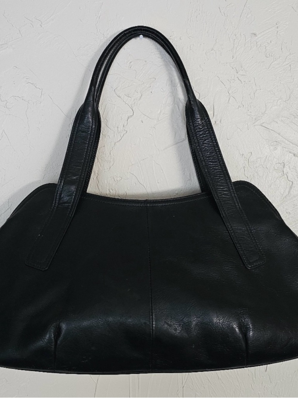Vintage Black Leather Shoulder Bag Y2K Minimalist East West 90s